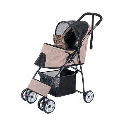 Poussette compacte pour animaux avec capote en maille