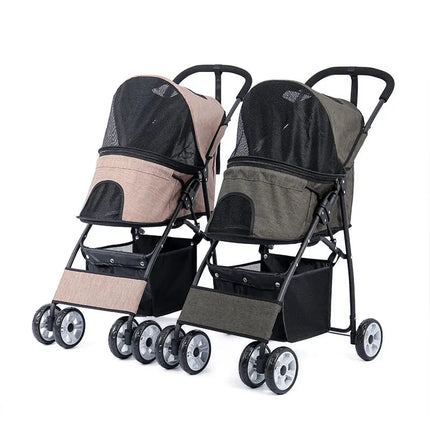 Poussette compacte pour animaux avec capote en maille