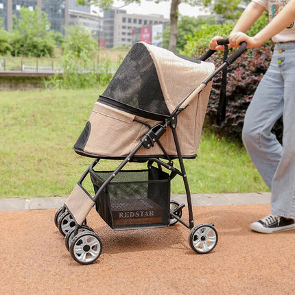 Poussette compacte pour animaux avec capote en maille