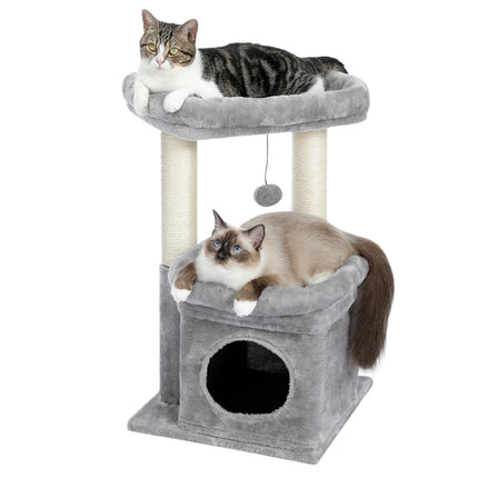 Arbre à Chat 2 Niveaux avec Niche Violette et Jouet Suspendu