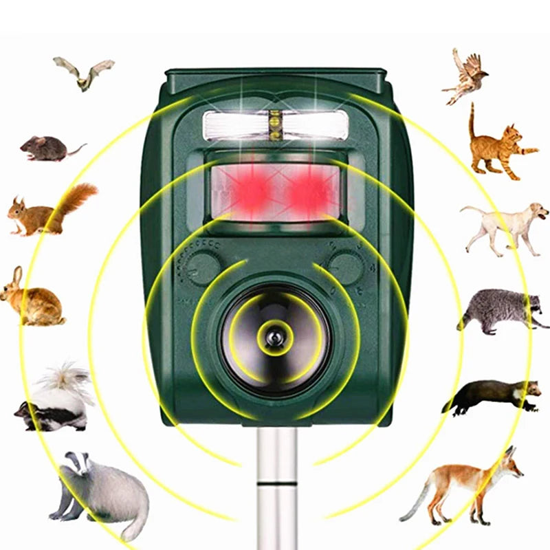 Répulsif Ultrasonique Anti-Nuisible Extérieur avec Capteur Lumineux et Sonore
