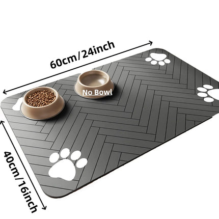 Tapis Noir Chevron pour Gamelles avec Motifs Pattes