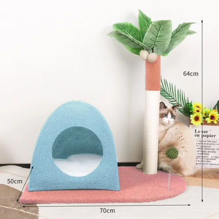 Niche Rose avec Arbre à Griffer en Forme de Palmier pour Chat