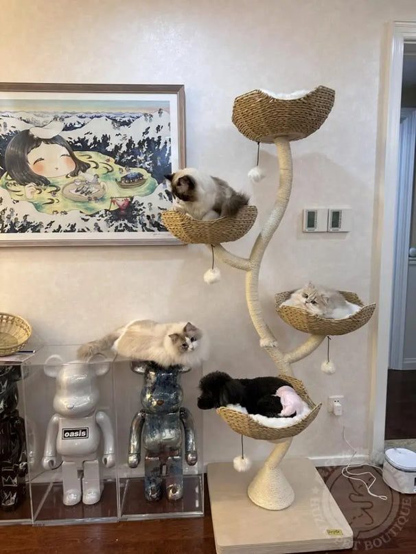 Arbre à Chat avec Paniers en Spirale pour un Coin de Jeu Naturel