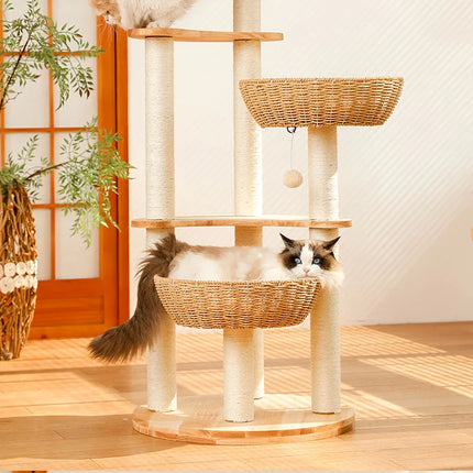 Arbre à Chat Vertical avec Paniers Suspendus