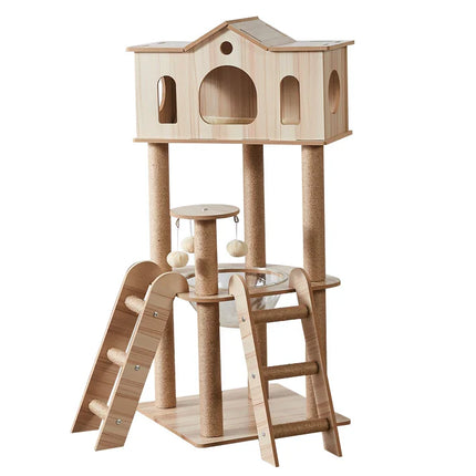 Arbre à chat moderne avec maison en hauteur et rampes