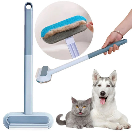 Brosse antipeluches avec manche gris et bleu – Design ajustable et pratique