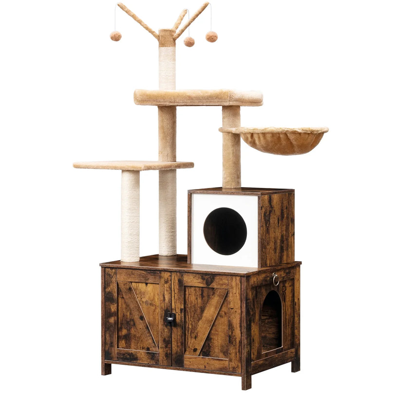 Arbre à Chat Rustique avec Rangement et Hamac Suspendu