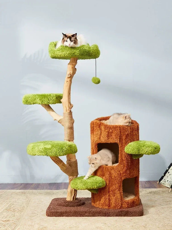 Arbre à Chat Ludique en Forme de Tronc avec Plateformes Feuillages
