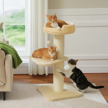Arbre à Chat Compact avec Coussin Fleur Rose et Plateformes Vertes