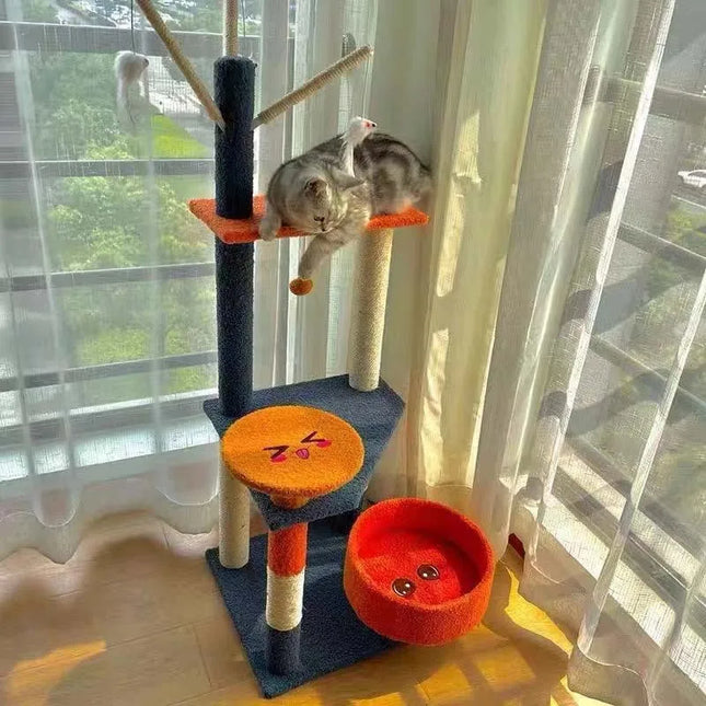 Arbre à Chat Multicolore avec Plateformes et Tunnel Ludique