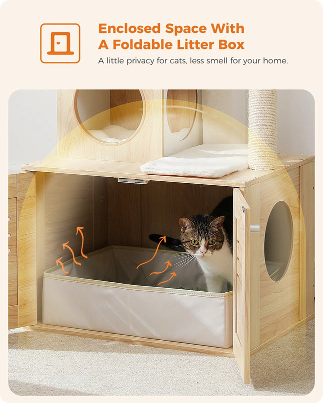Arbre à Chat avec Meuble Intégré et Plateformes Douces