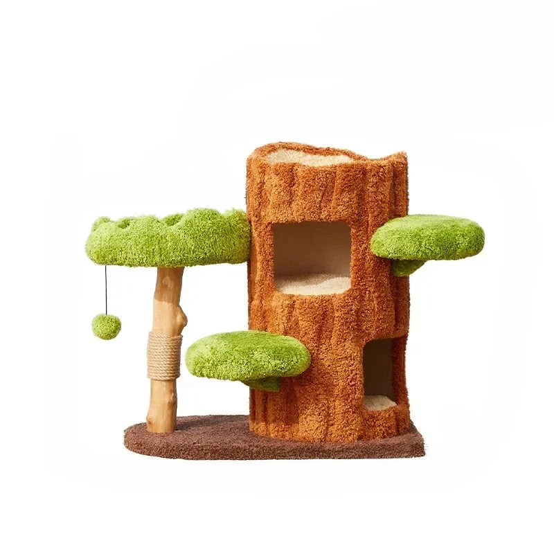 Arbre à Chat Ludique en Forme de Tronc avec Plateformes Feuillages
