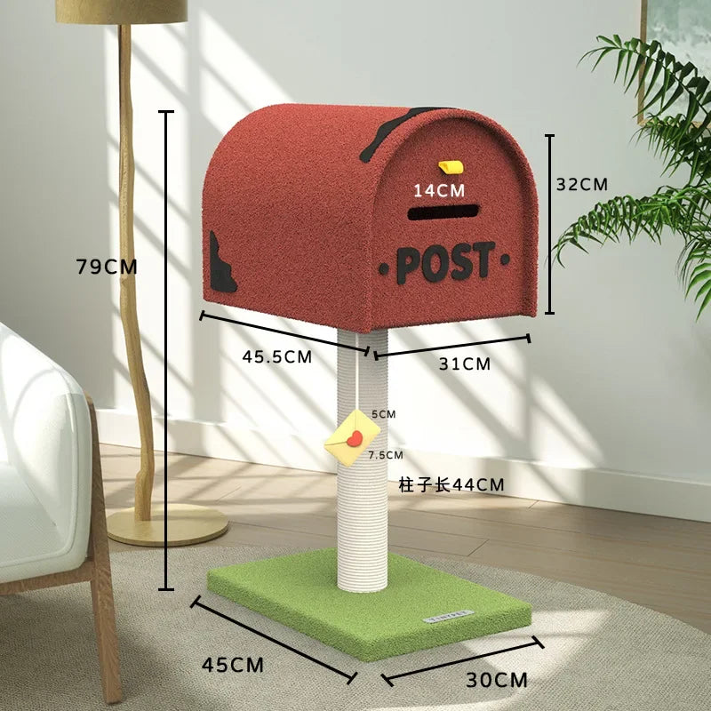 Arbre à Chat Créatif Boîte aux Lettres Rouge avec Griffoir & Jouet Suspendu