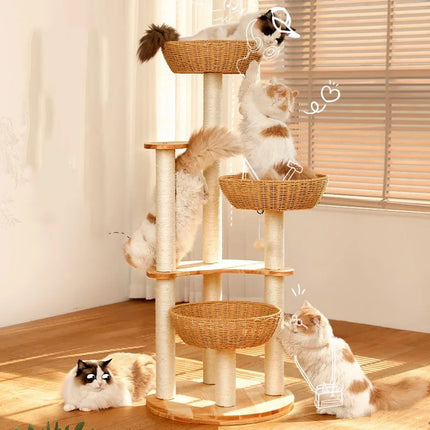 Arbre à Chat Vertical avec Paniers Suspendus