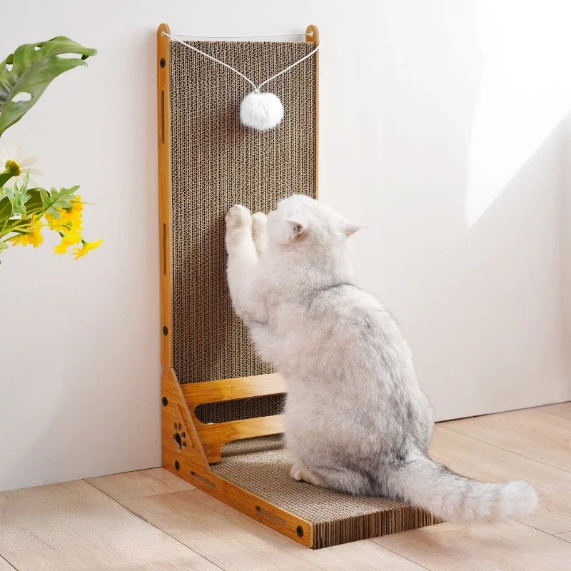 Grattoir Vertical avec Base en Bois et Jouet Suspendu