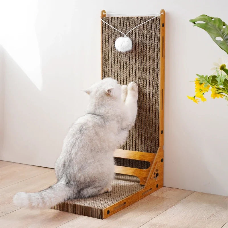 Grattoir Vertical avec Base en Bois et Jouet Suspendu