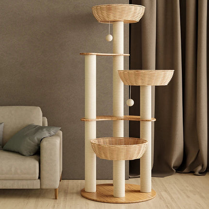 Arbre à Chat Vertical avec Paniers Suspendus