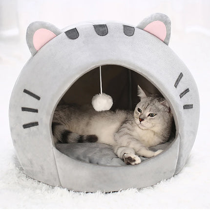 Abri Douillet pour Chat en Forme de Tête Féline avec Balle Suspendue