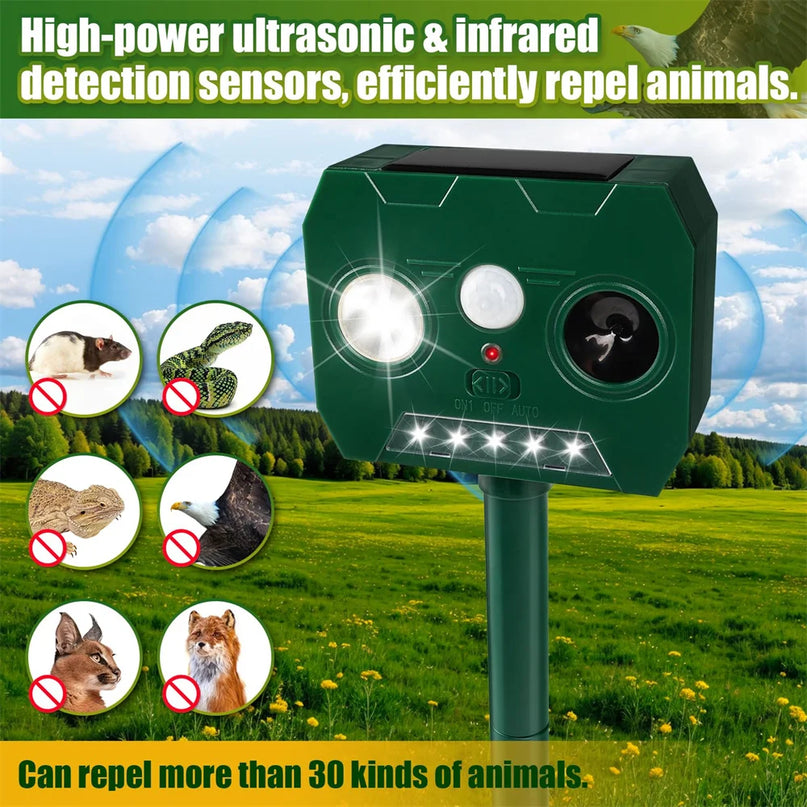 Répulseur Ultrasonique Solaire pour Animaux – Idéal pour le Jardin