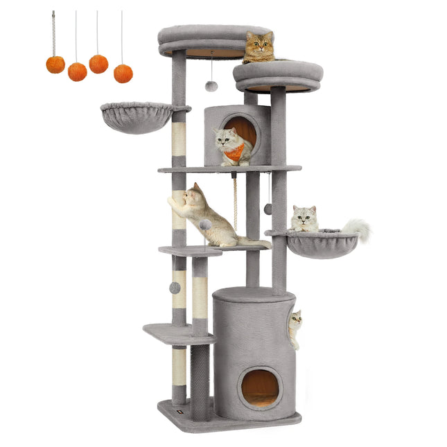 Grand arbre à chat multi-niveaux avec poteaux en sisal et plateformes spacieuses