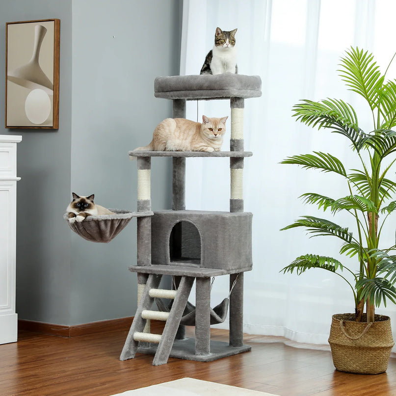 Arbre à Chat Multi-Niveaux avec Niches et Hamacs Suspendus