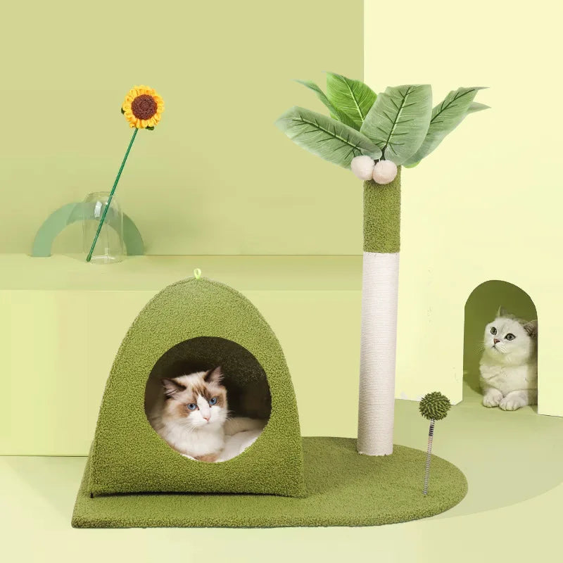 Niche Rose avec Arbre à Griffer en Forme de Palmier pour Chat