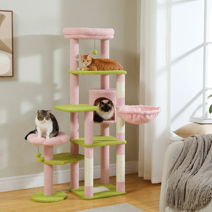 Arbre à Chat Ludique avec Thème Cactus et Plateformes Multi-Niveaux