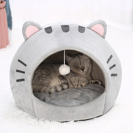 Abri Douillet pour Chat en Forme de Tête Féline avec Balle Suspendue