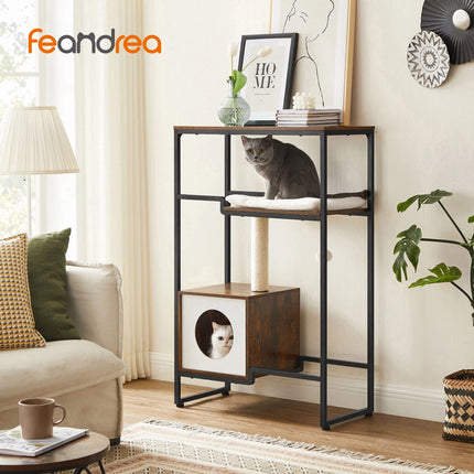 Arbre à Chat Minimaliste avec Cube Cachette et Griffoir