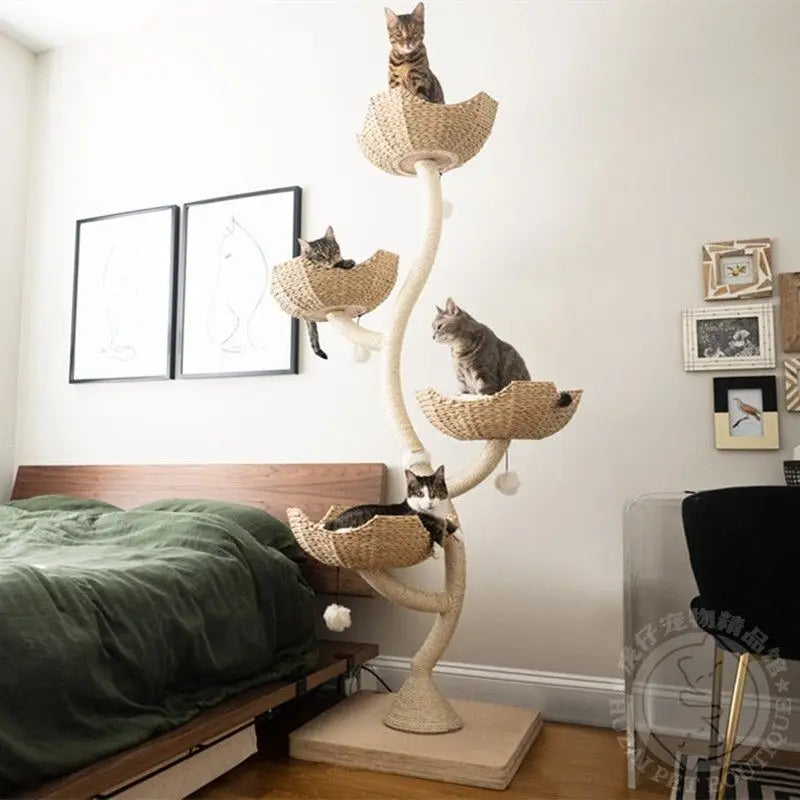 Arbre à Chat avec Paniers en Spirale pour un Coin de Jeu Naturel