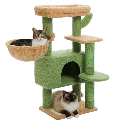 Arbre à Chat Vert et Beige avec Niche et Hamac