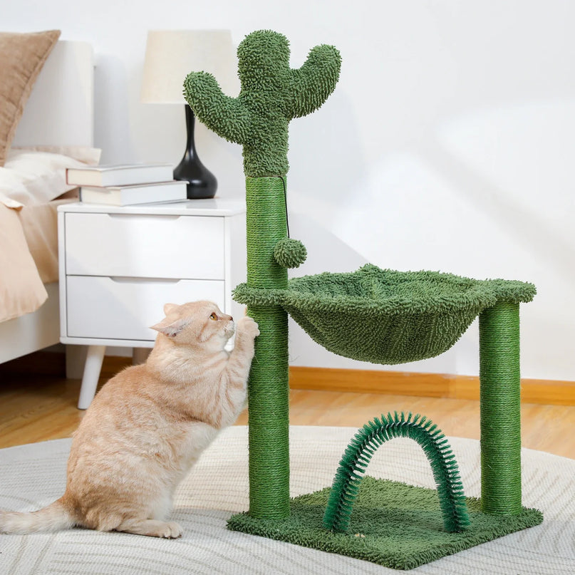 Arbre à chat en forme de cactus avec hamac et arche de toilettage