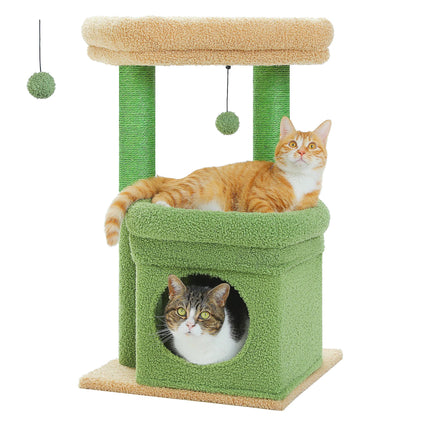Arbre à Chat 2 Niveaux avec Niche Violette et Jouet Suspendu