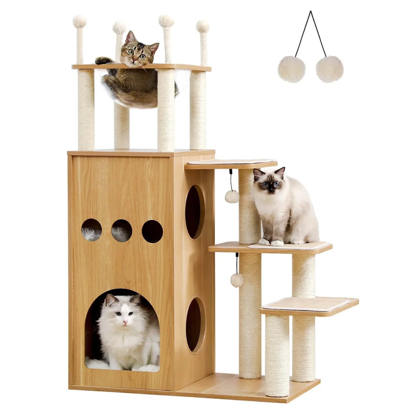Aire de Jeu Compacte pour Chats avec Cachette et Hamac