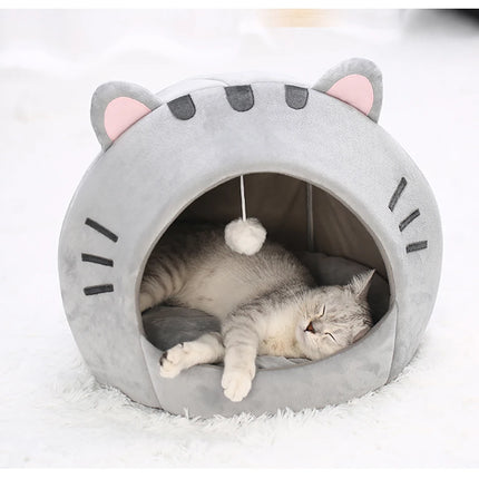 Abri Douillet pour Chat en Forme de Tête Féline avec Balle Suspendue