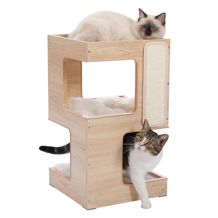 Meuble Moderne 2-en-1 pour Chats – Espace Repos et Griffoir