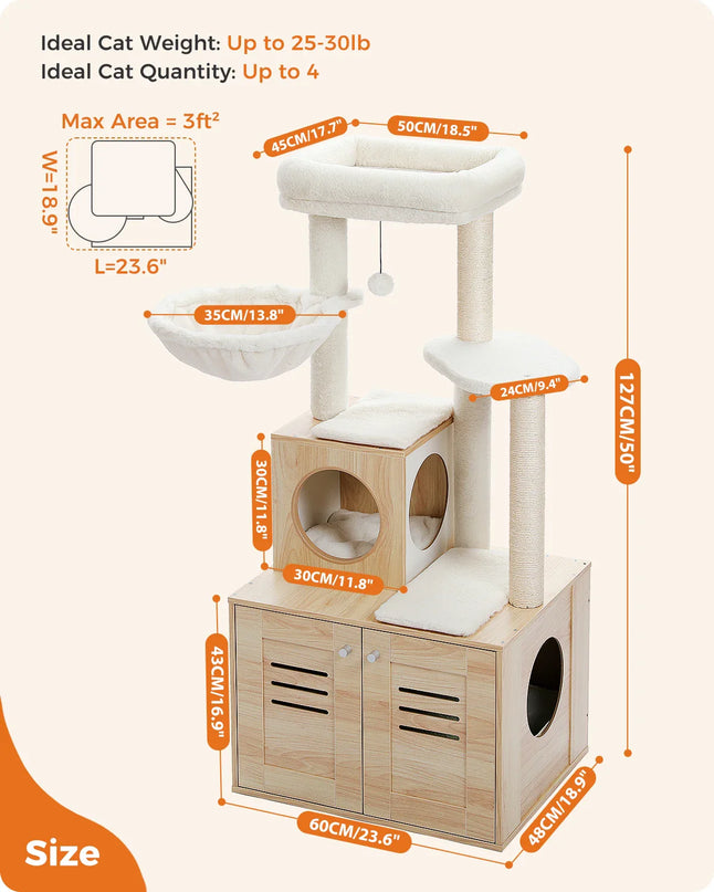 Arbre à Chat avec Meuble Intégré et Plateformes Douces