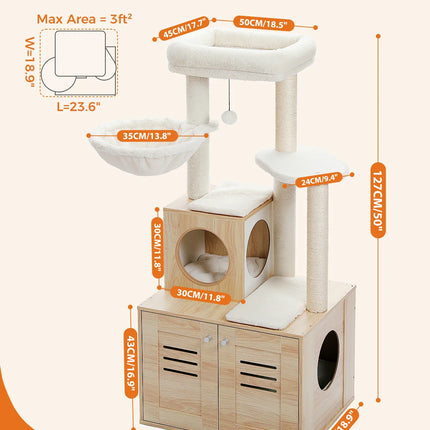 Arbre multifonction pour chats avec plateformes et espace de rangement