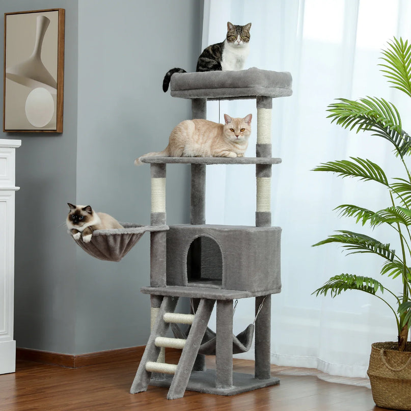 Arbre à Chat Multifonction Avec Griffoirs et Plateforme Suspendue