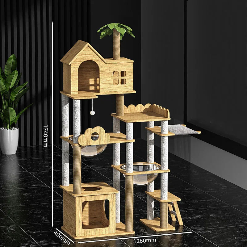 Arbre à Chat Ludique XXL avec Bulles Transparentes et Maisonnete