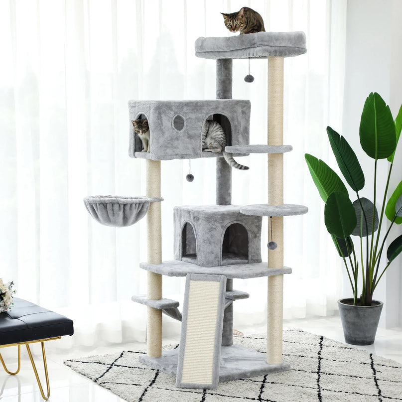 Grand Arbre à Chat Multi-Niveaux avec Hamac et Griffoirs