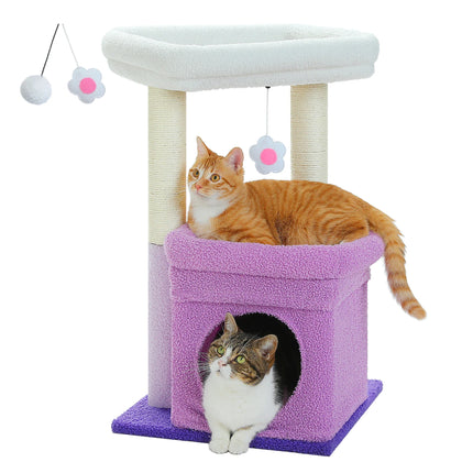 Arbre à Chat 2 Niveaux avec Niche Violette et Jouet Suspendu