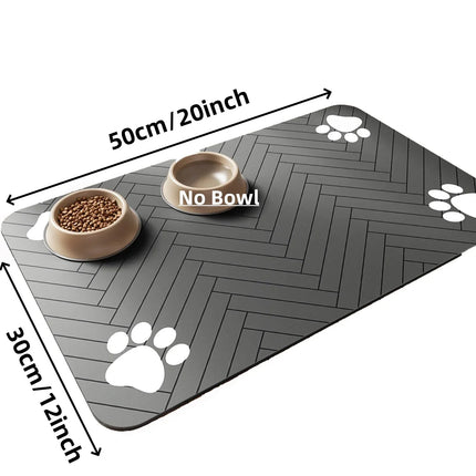 Tapis Noir Chevron pour Gamelles avec Motifs Pattes