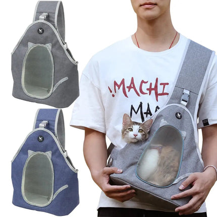 Sac bandoulière gris avec design félin et fenêtre ventilée