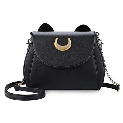 Sac à main chat avec pendentif lune dorée et chaîne décorative