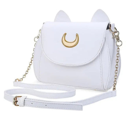 Sac à main chat avec pendentif lune dorée et chaîne décorative