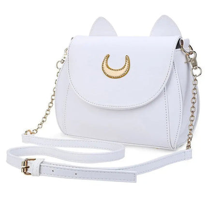 Sac à main chat avec pendentif lune dorée et chaîne décorative