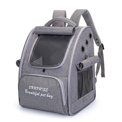 Sac à dos gris rigide avec fenêtre ventilée pour chat