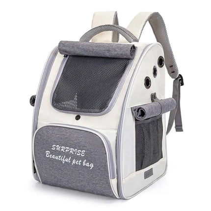 Sac à dos gris rigide avec fenêtre ventilée pour chat